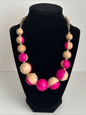 Anna & Ava Hot Pink and Natural Wood Bead Necklace